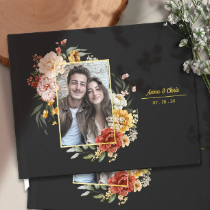 Elegant Watercolor Floral Wedding Photo Gold Guest Book