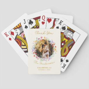 Elegant Watercolor Floral Wedding Photo Playing Cards