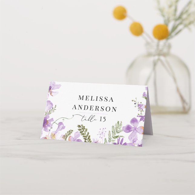 Elegant Watercolor Floral Wedding Place Cards  (Front)