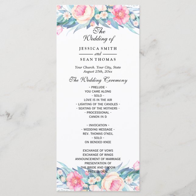 Elegant Watercolor Floral Wedding Program (Front)