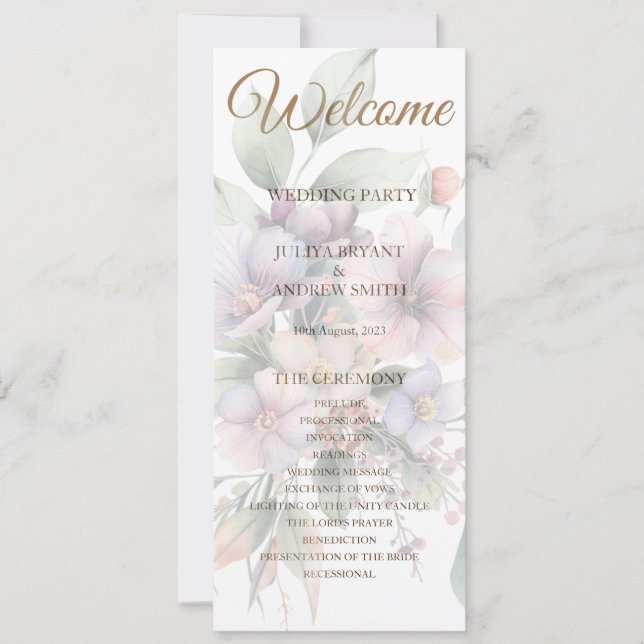 elegant watercolor floral wedding programme card (Front)