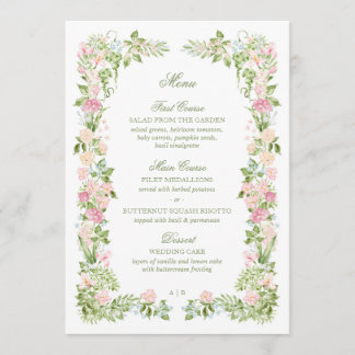 Elegant Watercolor Floral Wedding Reception Menu