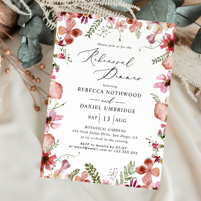 Elegant Watercolor Floral Wedding Rehearsal Dinner Invitation (Creator Uploaded)