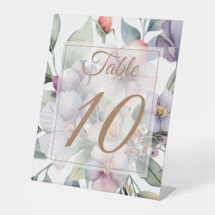 Elegant Watercolor floral wedding table Number Pedestal Sign