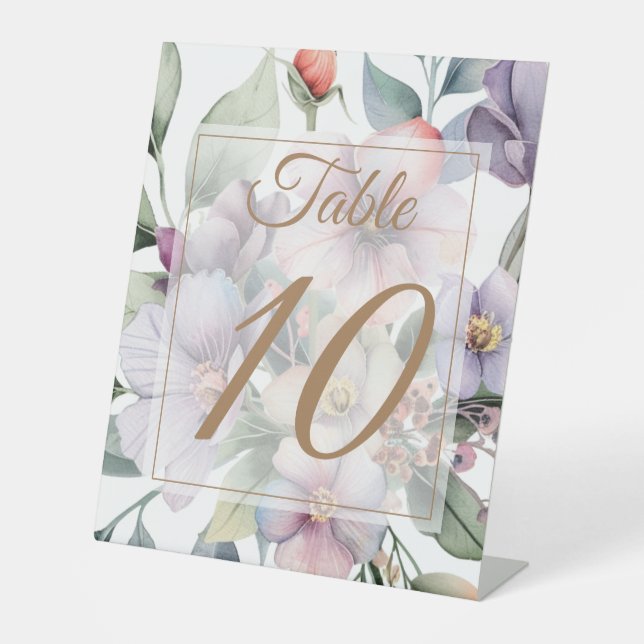 Elegant Watercolor floral wedding table Number Pedestal Sign (Front)