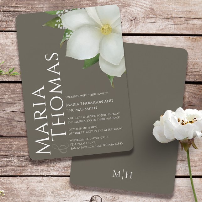 Elegant Watercolor Floral White Magnolia Flower Invitation (Creator Uploaded)