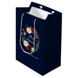 Elegant Watercolor Floral Wreath Merry Christmas Medium Gift Bag