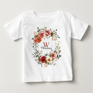 Elegant Watercolor Floral Wreath with Muted Roses Baby T-Shirt