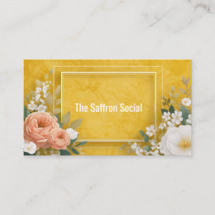 Elegant Watercolor Floral Yellow & Pink Marble Business Card