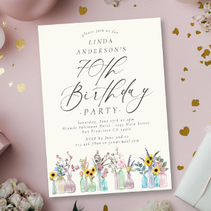 Elegant Watercolor Florals 70th Birthday Party  Invitation
