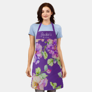 Elegant watercolor florals personalize name apron