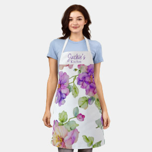 Elegant watercolor florals personalize name apron