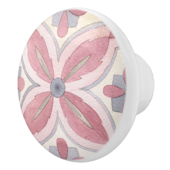 Elegant watercolor flower pattern pink and blue ceramic knob (Right)