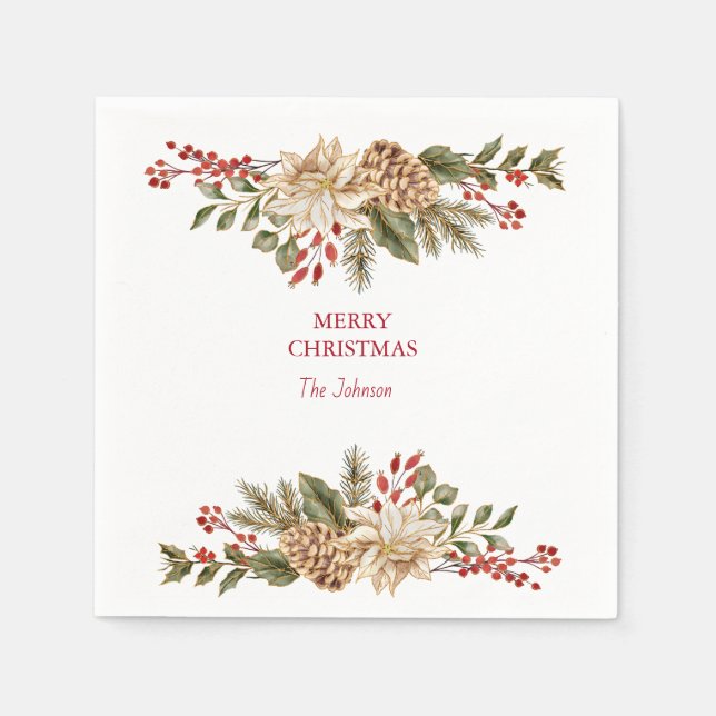 Elegant Watercolor Flower Pines Napkin (Front)