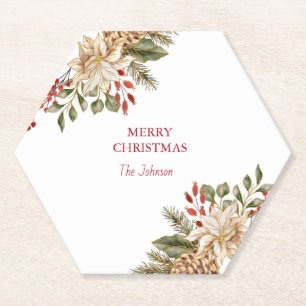 Elegant Watercolor Flower Pines Paper Coaster