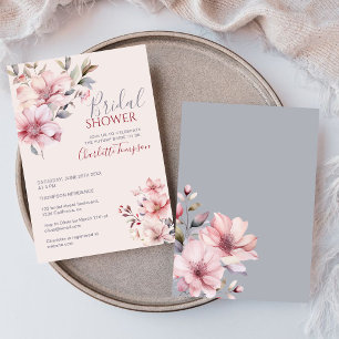 Elegant Watercolor Flower Soft Pink Bridal Shower  Invitation