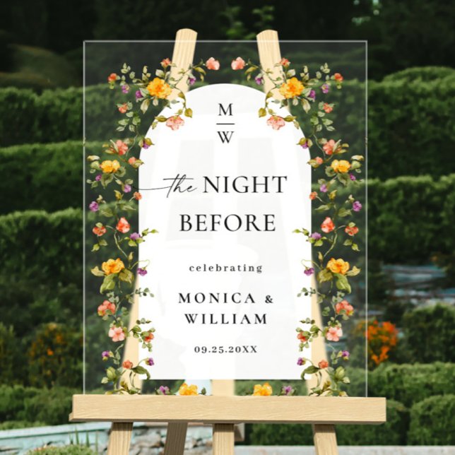 Elegant Watercolor Flower WELCOME Rehearsal Dinner Acrylic Sign (Creator Uploaded)