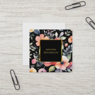 Elegant watercolor flowers boho professional square business card