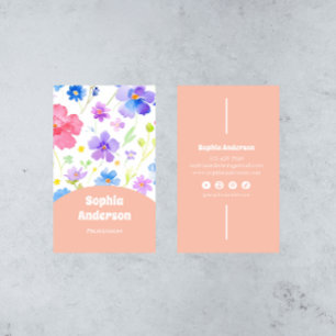 Elegant Watercolor Flowers - Chic Vertical  Business Card