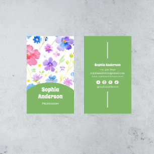 Elegant Watercolor Flowers - Chic Vertical  Business Card