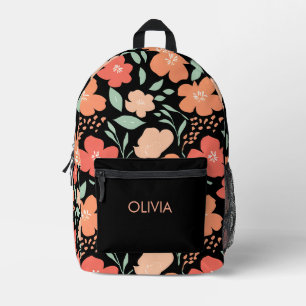 Elegant Watercolor Flowers Custom Name Printed Backpack