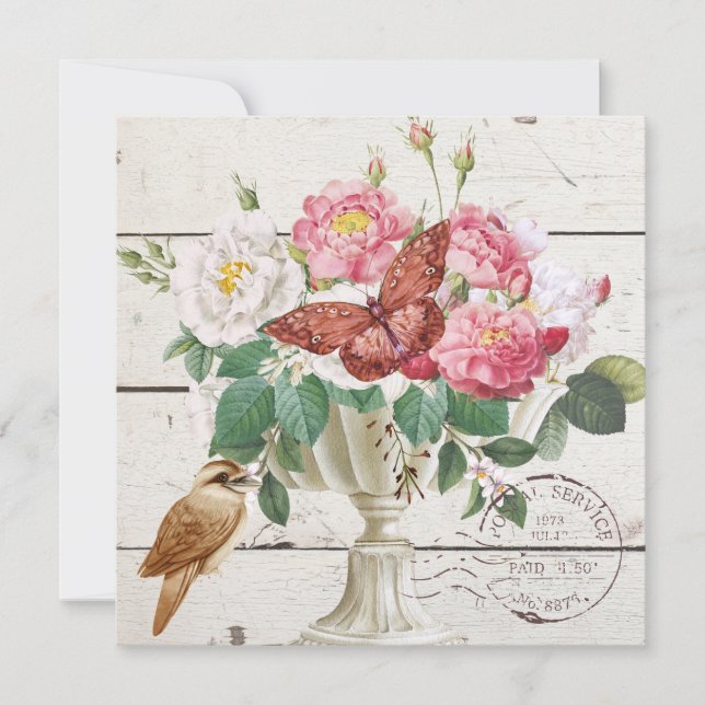 Elegant watercolor flowers French artwork rustic (Front)