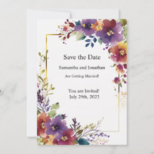 Elegant Watercolor Flowers Gold Save the Date Card