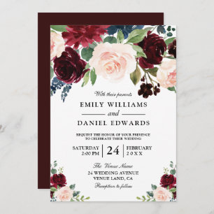 Elegant Watercolor Flowers Modern Wedding Invitation