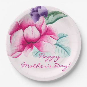 Elegant Watercolor Flowers   Mothers Day Paper Plate