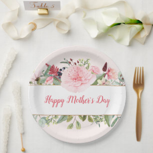 Elegant Watercolor Flowers Mothers Day Paper Plate