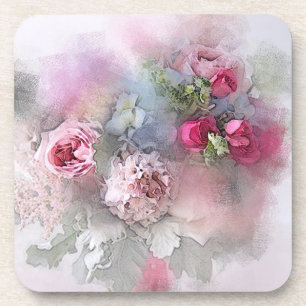 Elegant Watercolor Flowers Roses Bouquet Template Coaster