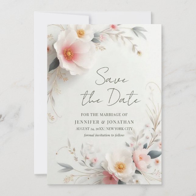 Elegant Watercolor Flowers Save The Date Script (Front)