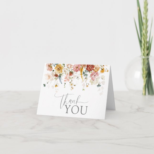 Elegant Watercolor Flowers Shower Thank You Card (Front)