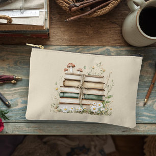Elegant Watercolor Flowers Vintage Books  Accessory Pouch