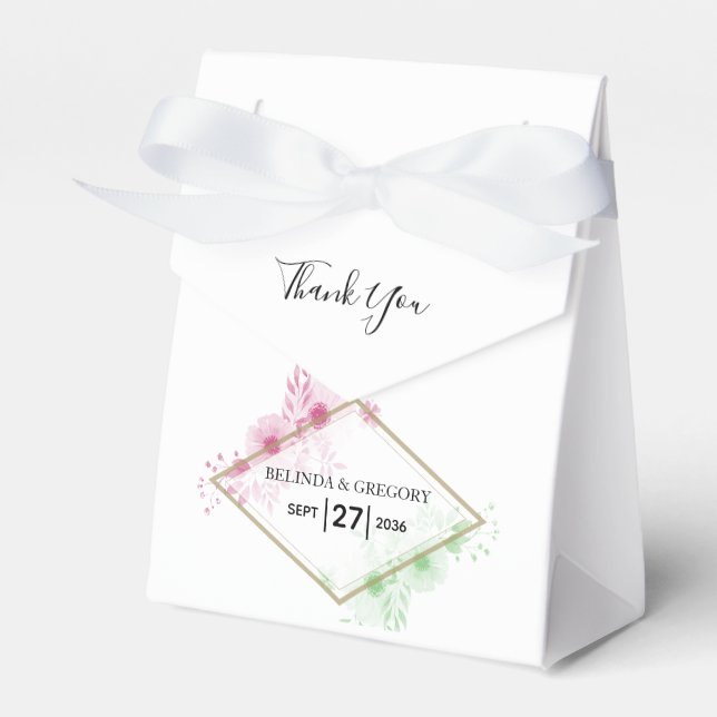 Elegant Watercolor Flowers Wedding Favor Box (Front Side)
