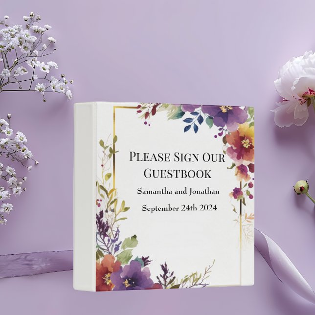 Elegant Watercolor Flowers Wedding Guest Book Binder (Creator Uploaded)
