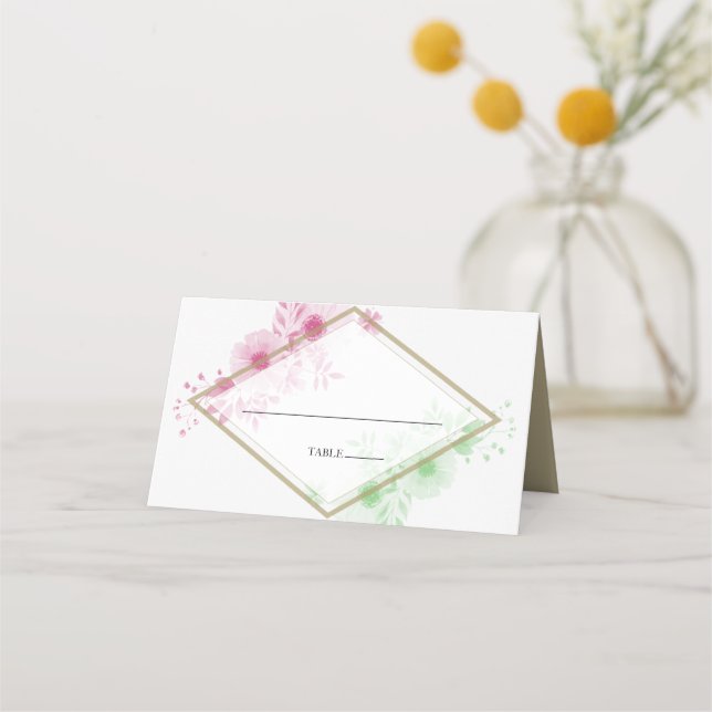 Elegant Watercolor Flowers Wedding Place Card (Front)