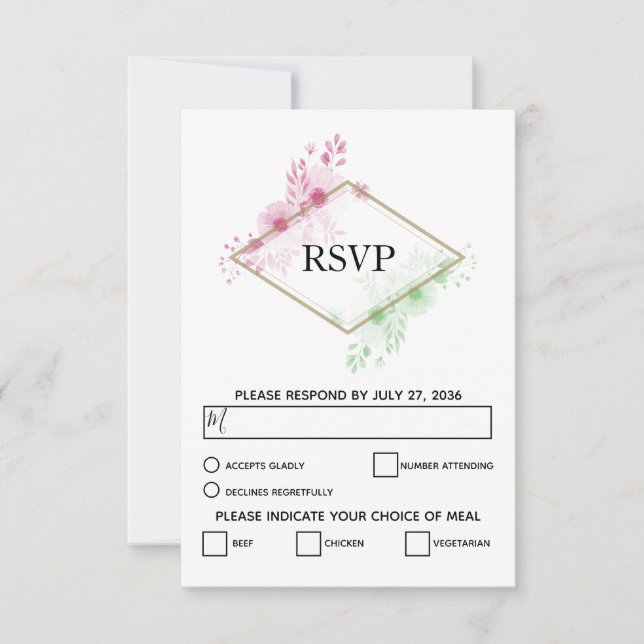 Elegant Watercolor Flowers Wedding RSVP Cards (Front)