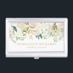 Elegant Watercolor Flowers with Faux Gold Foil Business Card Holder<br><div class="desc">Elegant and feminine business card holder featuring watercolor flowers with faux gold foil and faux gold glitter accents. A matching business card is available.</div>