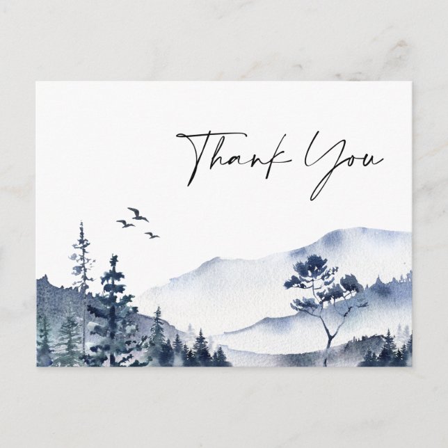Elegant Watercolor Foggy Forest Thank You Postcard (Front)