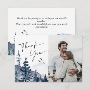 Elegant Watercolor Foggy Forest Wedding Photo Thank You Card