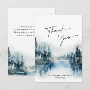 Elegant Watercolor Foggy Forest Wedding Thank You Card