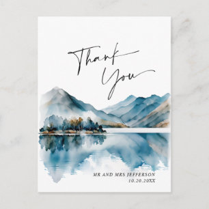 Elegant Watercolor Foggy Forest Wedding Thank You Postcard