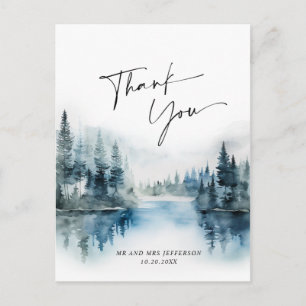 Elegant Watercolor Foggy Forest Wedding Thank You Postcard