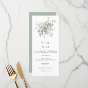 Elegant Watercolor Foliage Gold Sage Wedding Menu