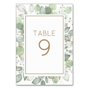 Elegant Watercolor Foliage Sage Gold Table Number