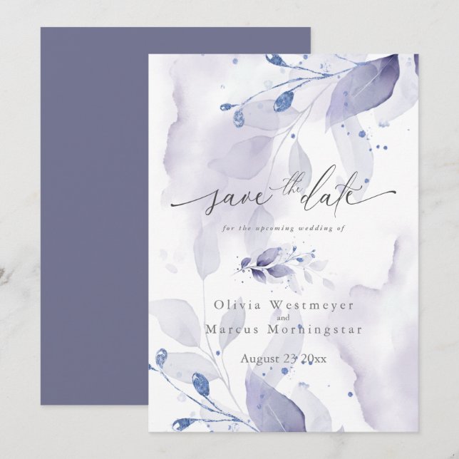 Elegant Watercolor Foliage Save the Date  Invitati Invitation (Front/Back)