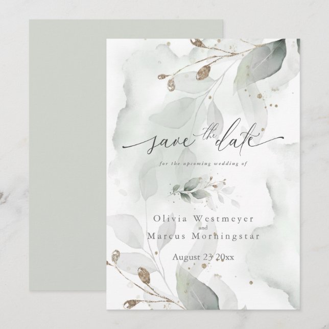 Elegant Watercolor Foliage Save the Date  Invitation (Front/Back)