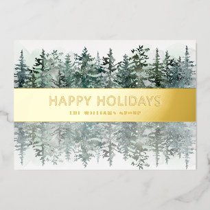 Elegant Watercolor Forest Business  Foil Holiday Card