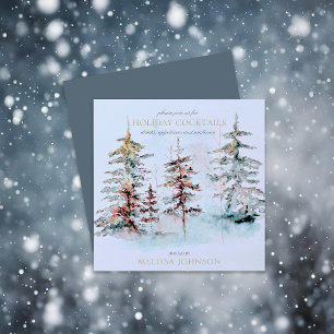 Elegant Watercolor Forest Holiday Cocktail Party Invitation